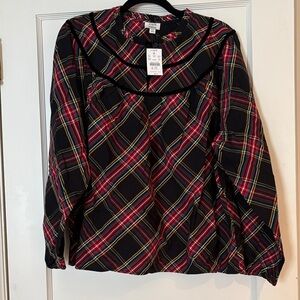 NWT J.Crew Factory Tartan Popover Blouse